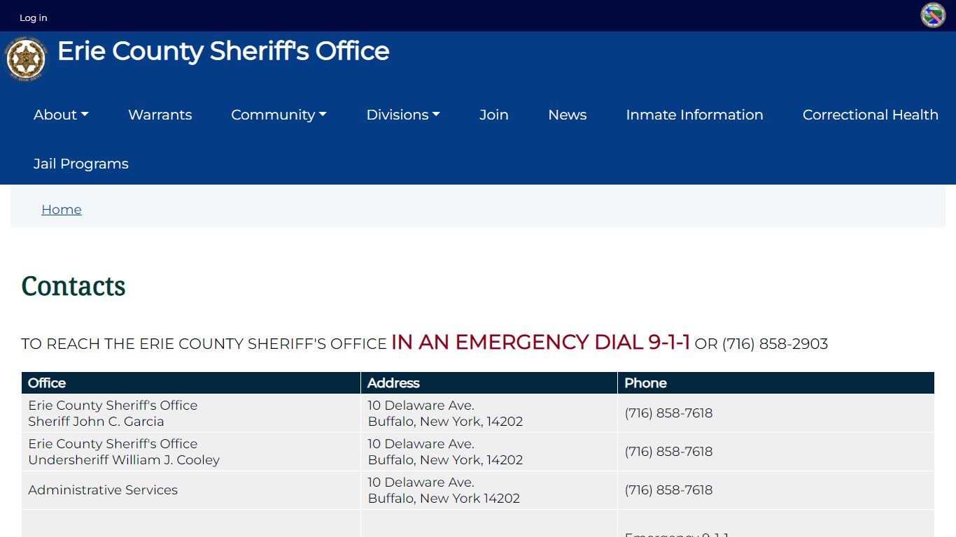 Contacts | Erie County Sheriff's Office